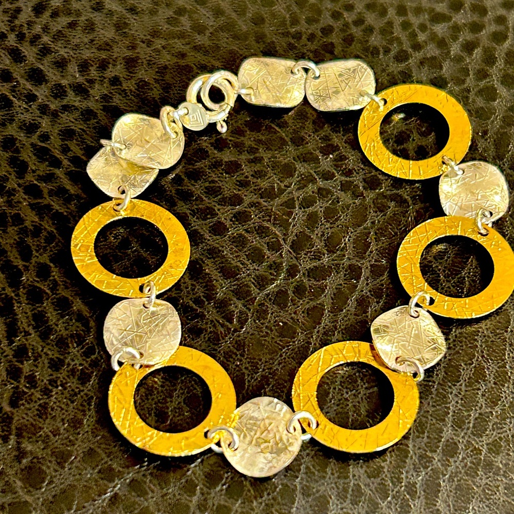 Vintage Silpada Gold and Sterling Silver Circle Link Bracelet
